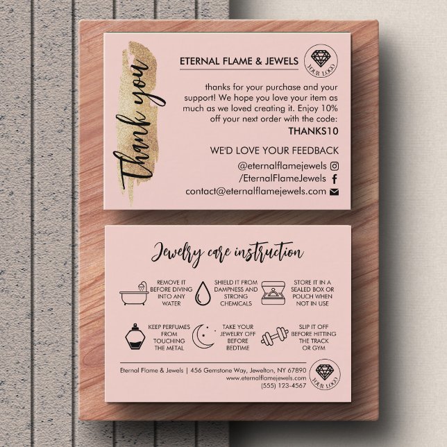 Jewelry Care White Chic Script Pink Thank You Card Visitenkarte (Von Creator hochgeladen)
