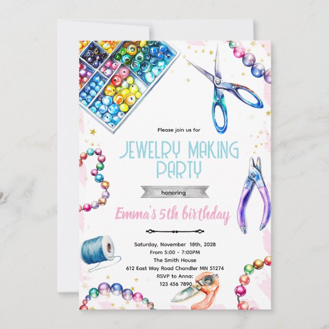 Jewelry Making Party Birthday Invitation Einladung (Vorderseite)