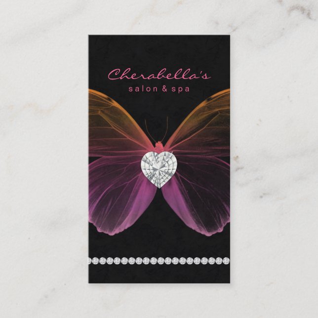 Jewelry Salon Business Card Spa Butterfly Pink Visitenkarte (Vorderseite)