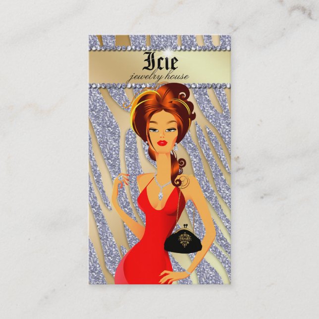 Jewerly Visitenkarten Diamonds Red Zebra Visitenkarte (Vorderseite)