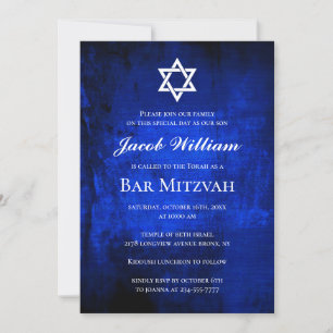Jewish Bar Mitzvah Blue Watercolor Einladung