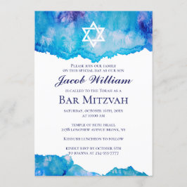 Jewish Bar Mitzvah Blue Watercolor Einladungen