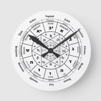 Jewish Calendar wall clock 12 Tribes of Israel  Runde Wanduhr