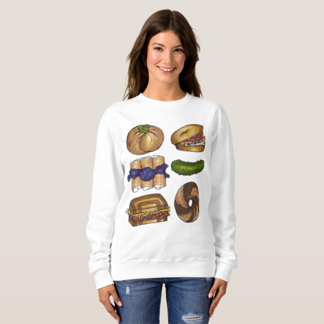 Jewish Deli Foods Bagel Blintz Pickle Sweatshirt (Vorne ganz)