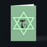 Jewish Kitty Cat Star von David Feiertagskarte<br><div class="desc">Green Star of David mit einer schwarzen Retro-Katze der 50er Jahre.</div>