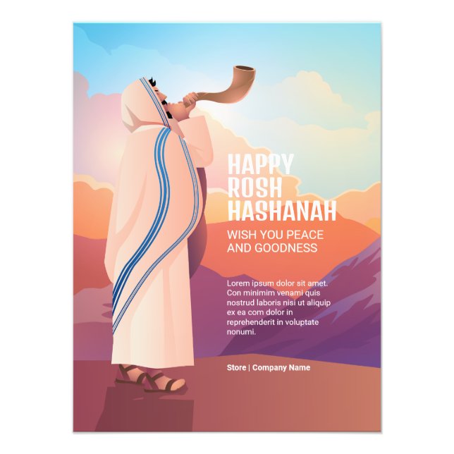 Jewish Man Blowing the Shofar Ram's Horn Fotodruck (Vorne)