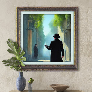 Jewish Rabbi Walking in Jerusalem Street Art Print Poster
