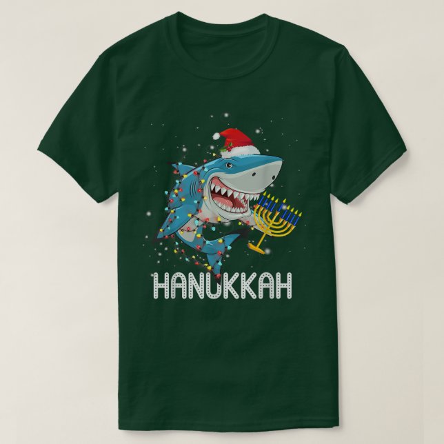 Jewish Shark Menorah Funny Hanukkah Chanukah Anima T-Shirt (Design vorne)
