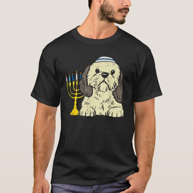 Jewish Shih Tzu Dog Menorah Hanukkah Pajamas Chanu T-Shirt (Vorderseite)