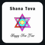 Jewish Star Shana Tova Quadratischer Aufkleber<br><div class="desc">Shana Tova Jewish Star besticht durch einen hebräischen Glasstar aus David und einen sonnigen Gruß für ein glückliches Neues Jahr.</div>