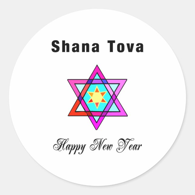 Jewish Star Shana Tova Runder Aufkleber (Vorderseite)