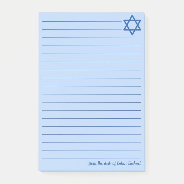 Jewish Star von David Custom Blue Lined Post-it Klebezettel (Vorderseite)