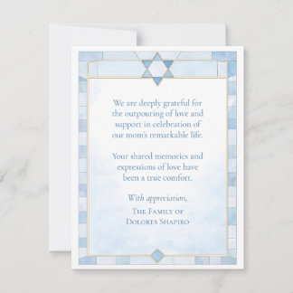 Jewish Sympathy Blue Watercolor Star of David Dankeskarte