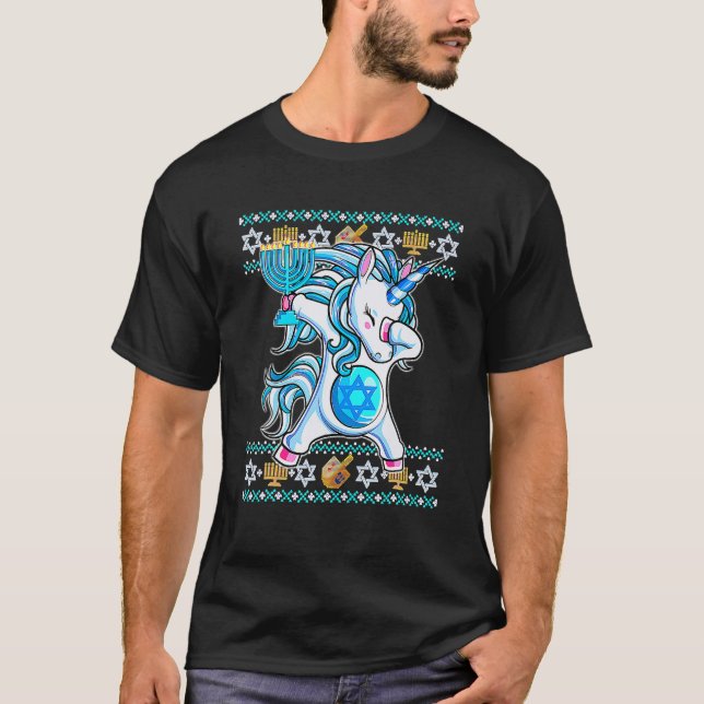Jewnicorn Jüdisches Unicorn Hanukkah Pajama Girl T-Shirt (Vorderseite)