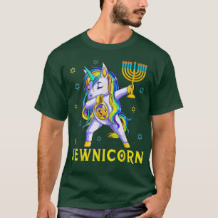 Jewnicorn Niedlich Hanukkah Unicorn Dabbing Menora T-Shirt