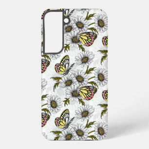 Jezebel-Schmetterlinge und Gänseblümchen auf Weiß Samsung Galaxy Hülle