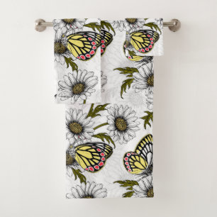 Jezebel-Schmetterlinge und weiße Blume Badhandtuch Set