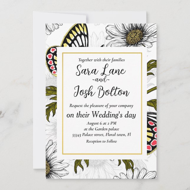 Jezebel-Schmetterlinge und weiße Blume Einladung (Vorderseite)