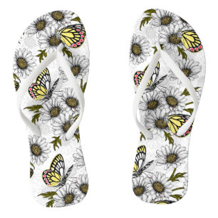 Jezebel-Schmetterlinge und weiße Blume Flip Flops