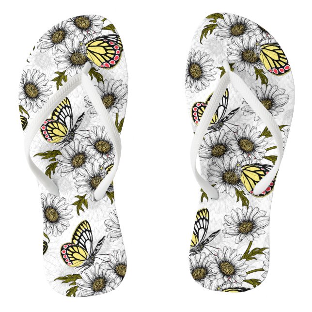 Jezebel-Schmetterlinge und weiße Blume Flip Flops (Fußbett)