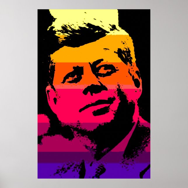 JFK John F. Kennedy Red Yellow Violet Pop Art Poster (Vorne)