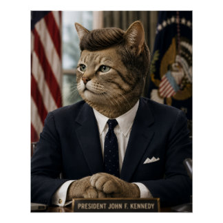 JFK Katzenporträt | Lustige präsidentielle Katzenk Poster