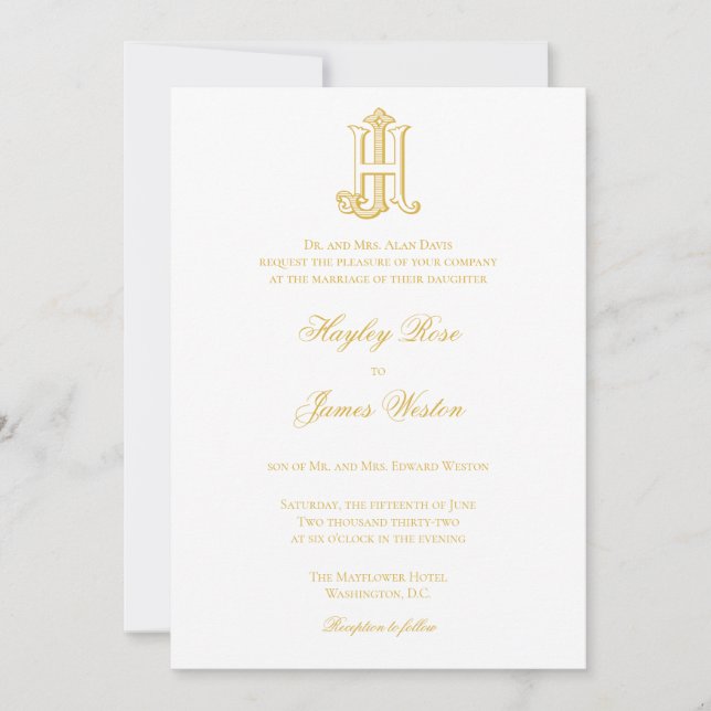 JH-Monogramm- oder HJ-Monogramm-Hochzeitseinladung Einladung (Vorderseite)