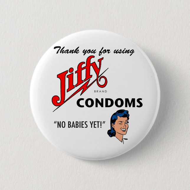 Jiffy Brand Condom Gear! Button (Vorderseite)