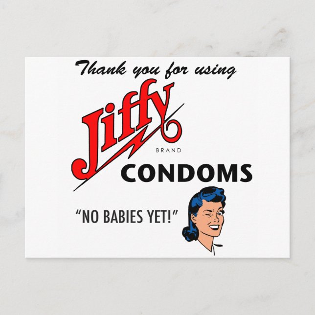 Jiffy Brand Condom Gear! Postkarte (Vorderseite)