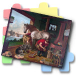 JIGSAW PUZZLE - Blacksmith Shoeing Horse - Vintag<br><div class="desc">Dieses Puzzle aus Jigsaw zeigt ein altes Bild eines Schmiedes, der ein Pferd zeigt, während sein Hund beobachtet. Er ist von seinen Werkzeugen umgeben. ► Persönlich anpassen, falls gewünscht, durch Hinzufügen eines benutzerdefinierten Textes, eines kleinen Bildes und/oder eines Logos. Macht auch ein tolles Geschenk! Erhältlich in verschiedenen Größen und Stückzahlen...</div>