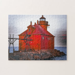 Jigsaw Puzzle Red Lighthouse auf stürmischen Meere
