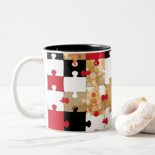 Jigsaw-Puzzle Rot-Schwarz-Gold-Muster  Zweifarbige Tasse