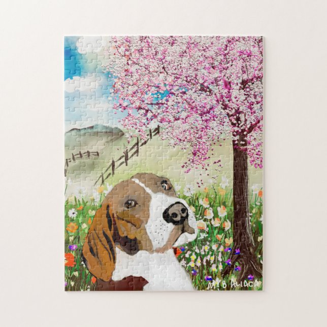 Jigsaw Puzzle Spring 2020 Blüten und Beagle (Vertikal)