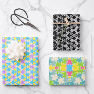 Jigsaw Puzzle Wrapping Paper Set 3 Geschenkpapier Set