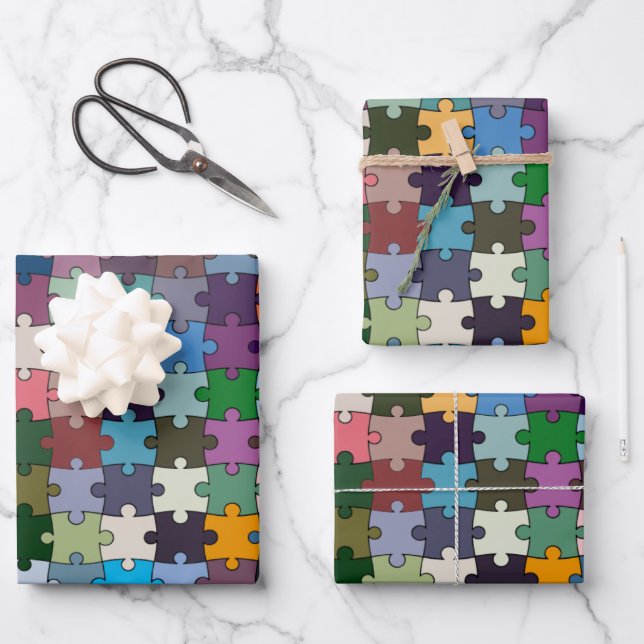 Jigsaw Wrapping Paper Flat Sheet Set 3 Geschenkpapier Set (Vorderseite)
