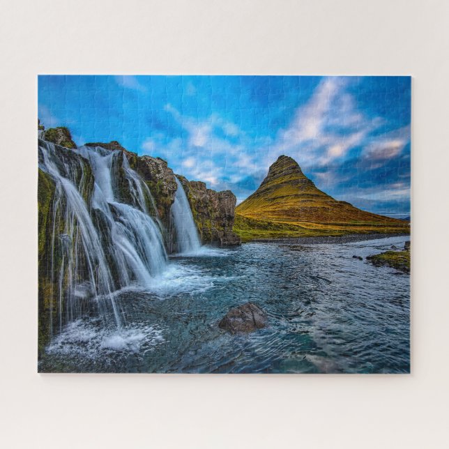 Jigsaws kirkjufell Wasserfall Island. Puzzle (Horizontal)