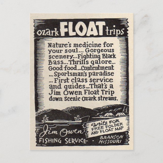 Jim Owen Float Trip Branson Missouri Postkarte (Vorderseite)