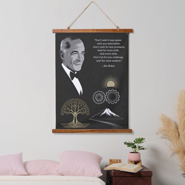 Jim Rohn Motivierend Quote Poster Black and Gold Wandteppich Mit Holzrahmen (Schlafzimmer)