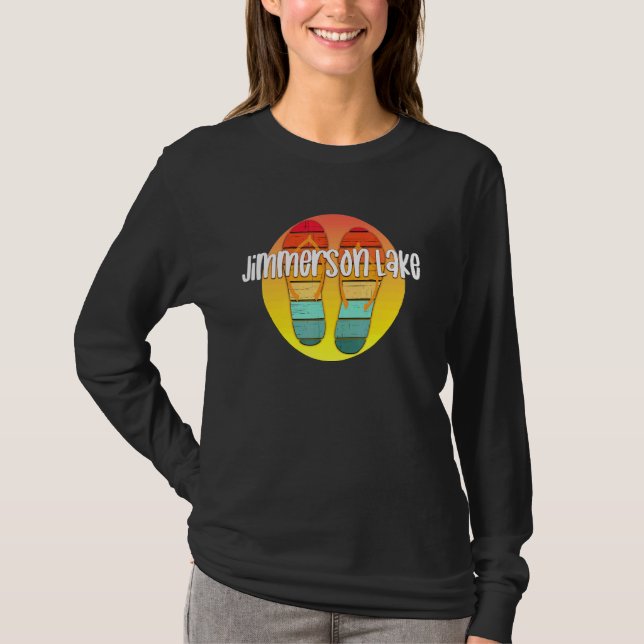 Jimmerson Lake Indiana Retro Flipflop Sunset Graph T-Shirt (Vorderseite)