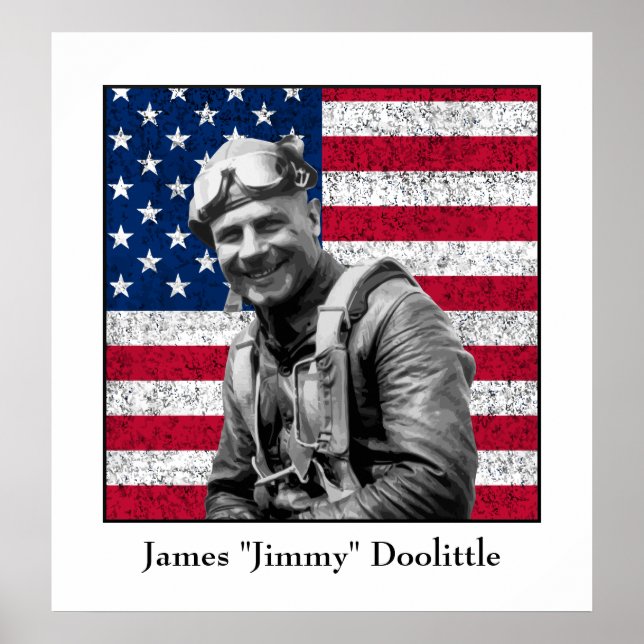 Jimmy Doolittle und die amerikanische Flagge Poster (Vorne)