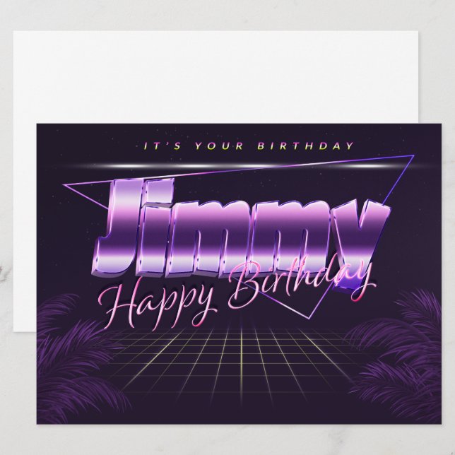 Jimmy Name Vorname lila retro Karte Geburtstag (Vorne/Hinten)