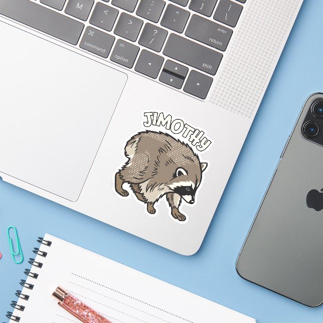 Jimothy Waschbär im Comic-Stil Tier Aufkleber (Laptop mit iPhone)