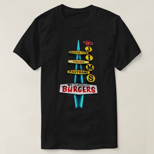 Jims Burger Retro Vintag Sign T-Shirt (Design vorne)