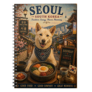 Jindo-Hund in Seoul Vintage-Reise-Kunst Notizblock