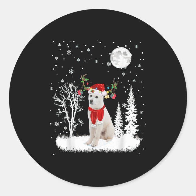 Jindo Under Moonlight Snow Christmas Pajama  Runder Aufkleber (Vorderseite)