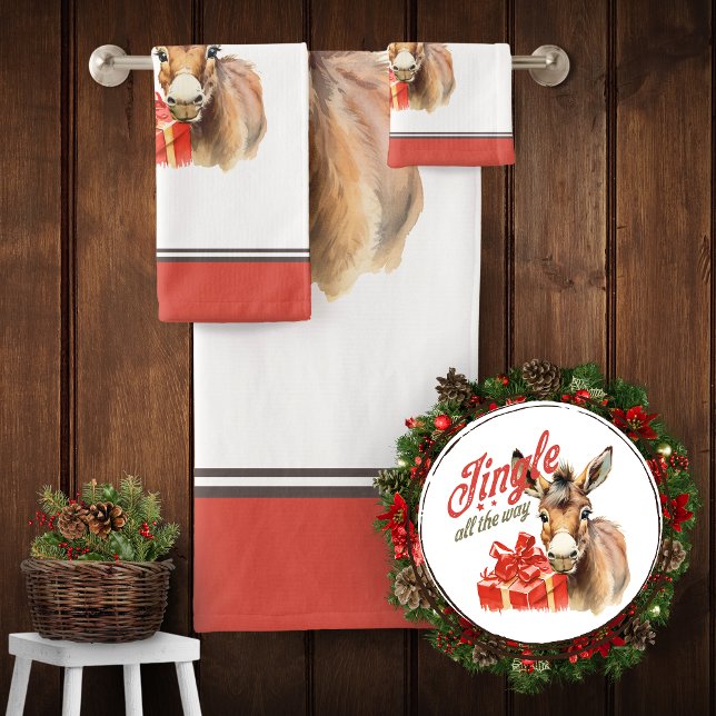 Jingle All the Way Christmas Farm Donkey Badhandtuch Set (Von Creator hochgeladen)