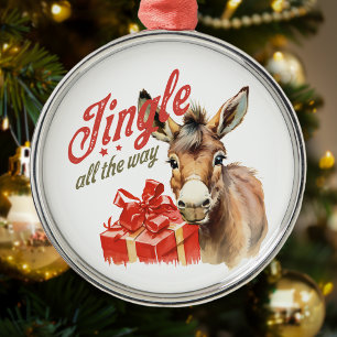 Jingle All the way Christmas Farm Donkey Ornament Aus Metall