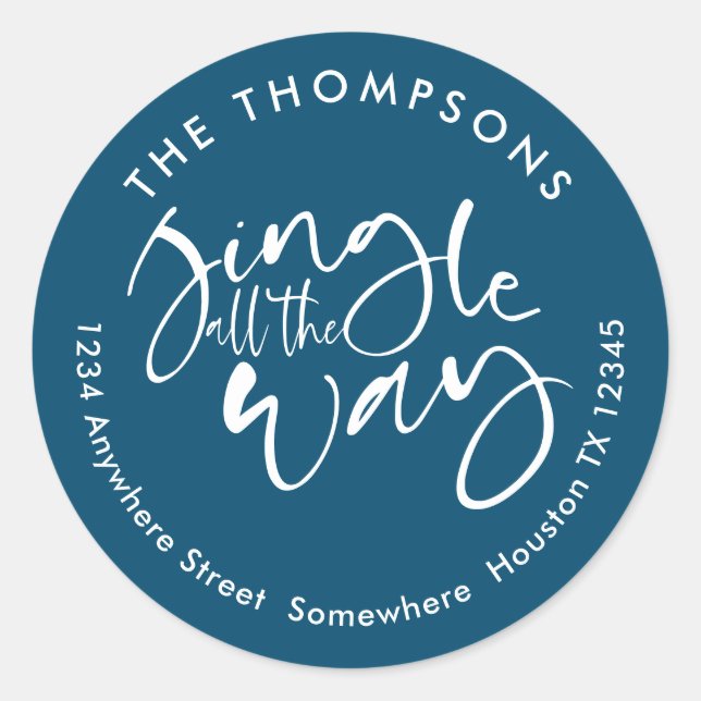 Jingle All the way name Address White Türkise Runder Aufkleber (Vorderseite)