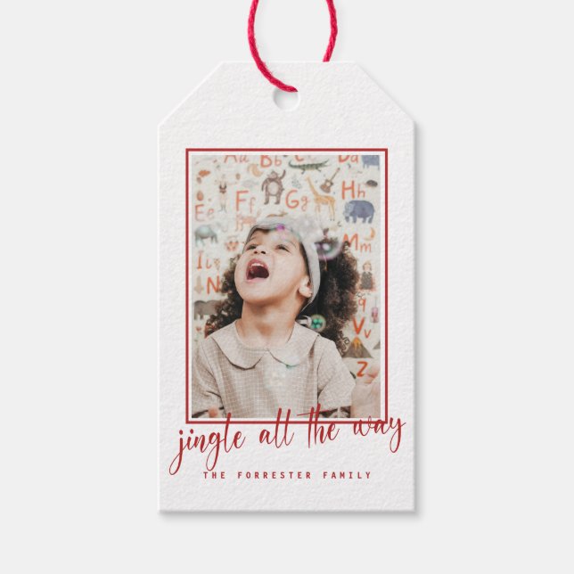 Jingle All The Way Red Script Foto Holiday  Geschenkanhänger (Vorderseite)