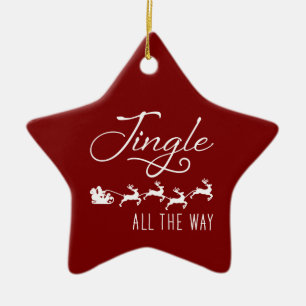 Jingle All The Way Santas Schlitten Rot & Weiß Keramik Ornament
